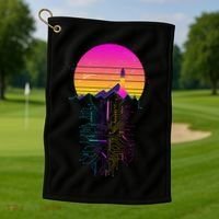 Retro 80s Space Shuttle Launch Circuit Mountain Golf Towel thumb 1