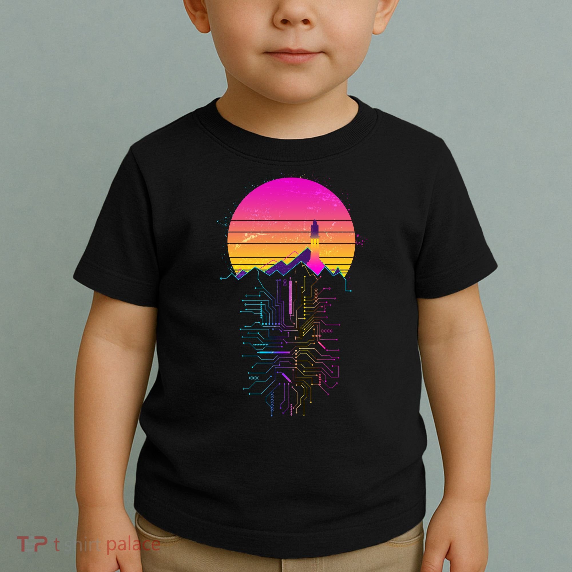 Retro 80s Space Shuttle Launch Circuit Mountain Toddler T-Shirt