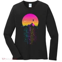 Retro 80s Space Shuttle Launch Circuit Mountain Women's Long Sleeve Shirt thumb 0