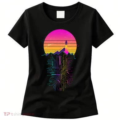 Retro 80s Space Shuttle Launch Circuit Mountain Women's T-Shirt