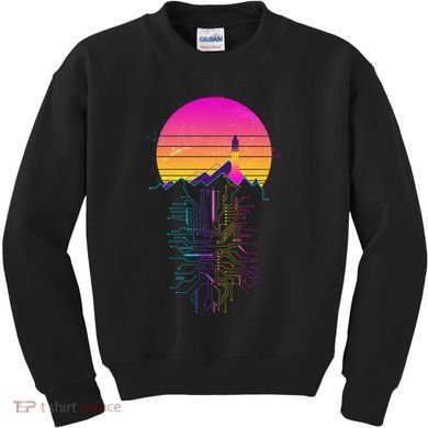 Retro 80s Space Shuttle Launch Circuit Mountain Kids Sweatshirt