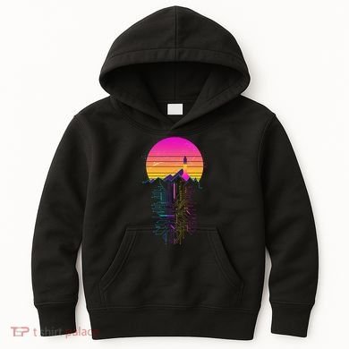 Retro 80s Space Shuttle Launch Circuit Mountain Kids Hoodie