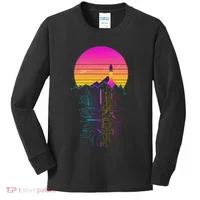 Retro 80s Space Shuttle Launch Circuit Mountain Kids Long Sleeve Shirt thumb 0