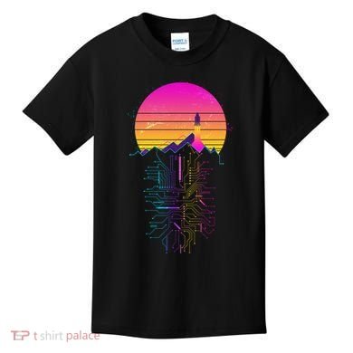 Retro 80s Space Shuttle Launch Circuit Mountain Kids T-Shirt