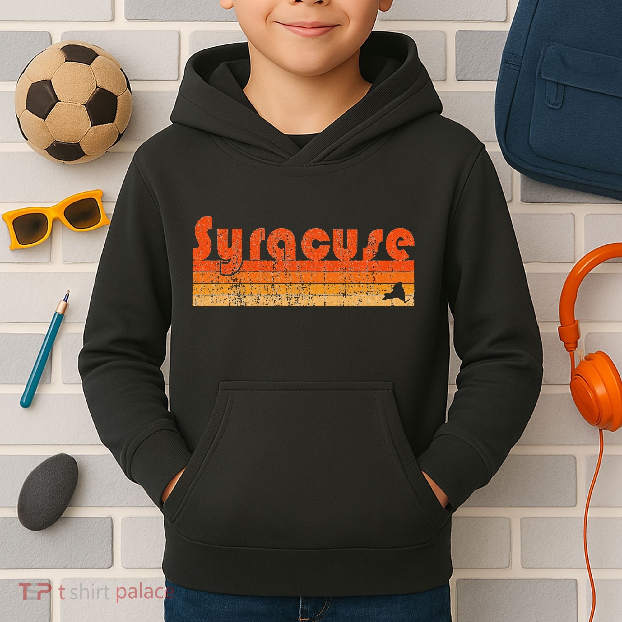 Retro 80s Style Syracuse Ny Kids Hoodie