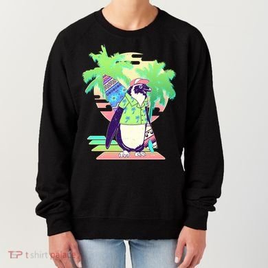Retro 80's Tropical Surfer Penguin Women's Sweatshirt