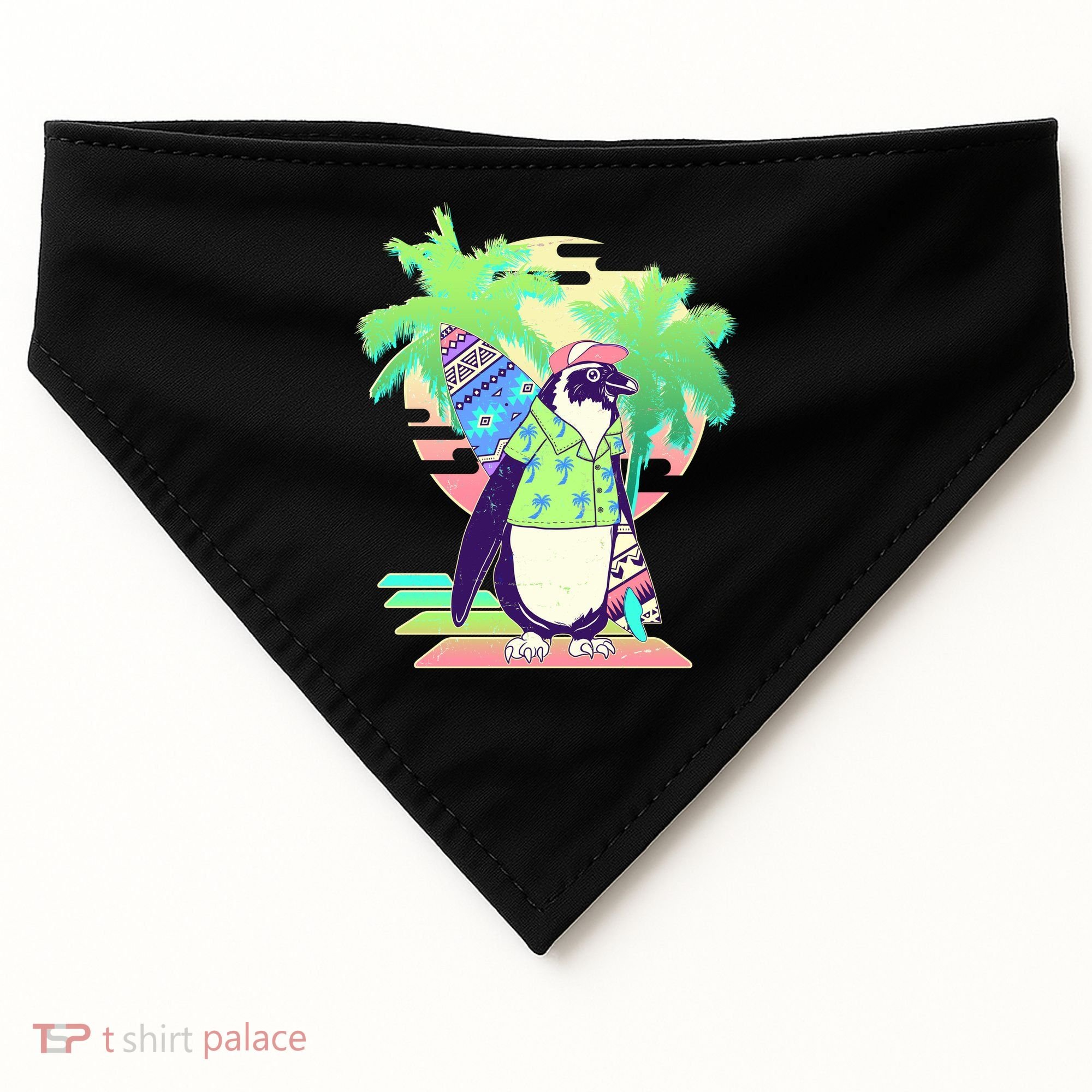 Retro 80's Tropical Surfer Penguin USA-Made Doggie Bandana
