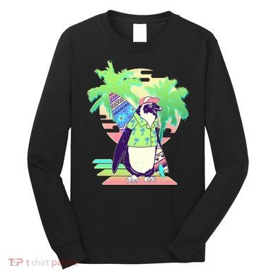 Retro 80's Tropical Surfer Penguin Long Sleeve Shirt