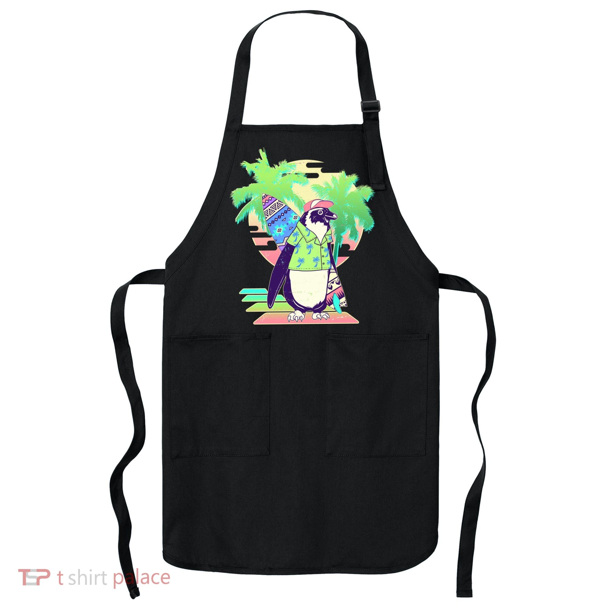 Retro 80's Tropical Surfer Penguin Apron