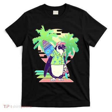 Retro 80's Tropical Surfer Penguin T-Shirt