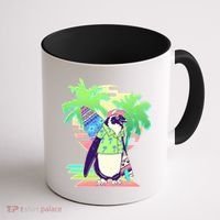 Retro 80's Tropical Surfer Penguin Coffee Mug thumb 1