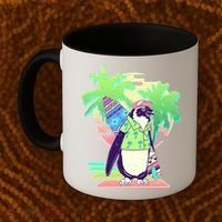 Retro 80's Tropical Surfer Penguin Coffee Mug thumb 2