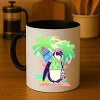 Retro 80's Tropical Surfer Penguin Coffee Mug thumb 4