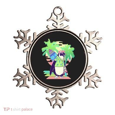 Retro 80's Tropical Surfer Penguin Ornament