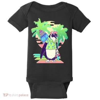 Retro 80's Tropical Surfer Penguin Baby Bodysuit