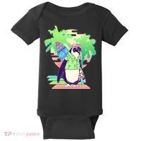 Retro 80's Tropical Surfer Penguin Baby Bodysuit thumb 0