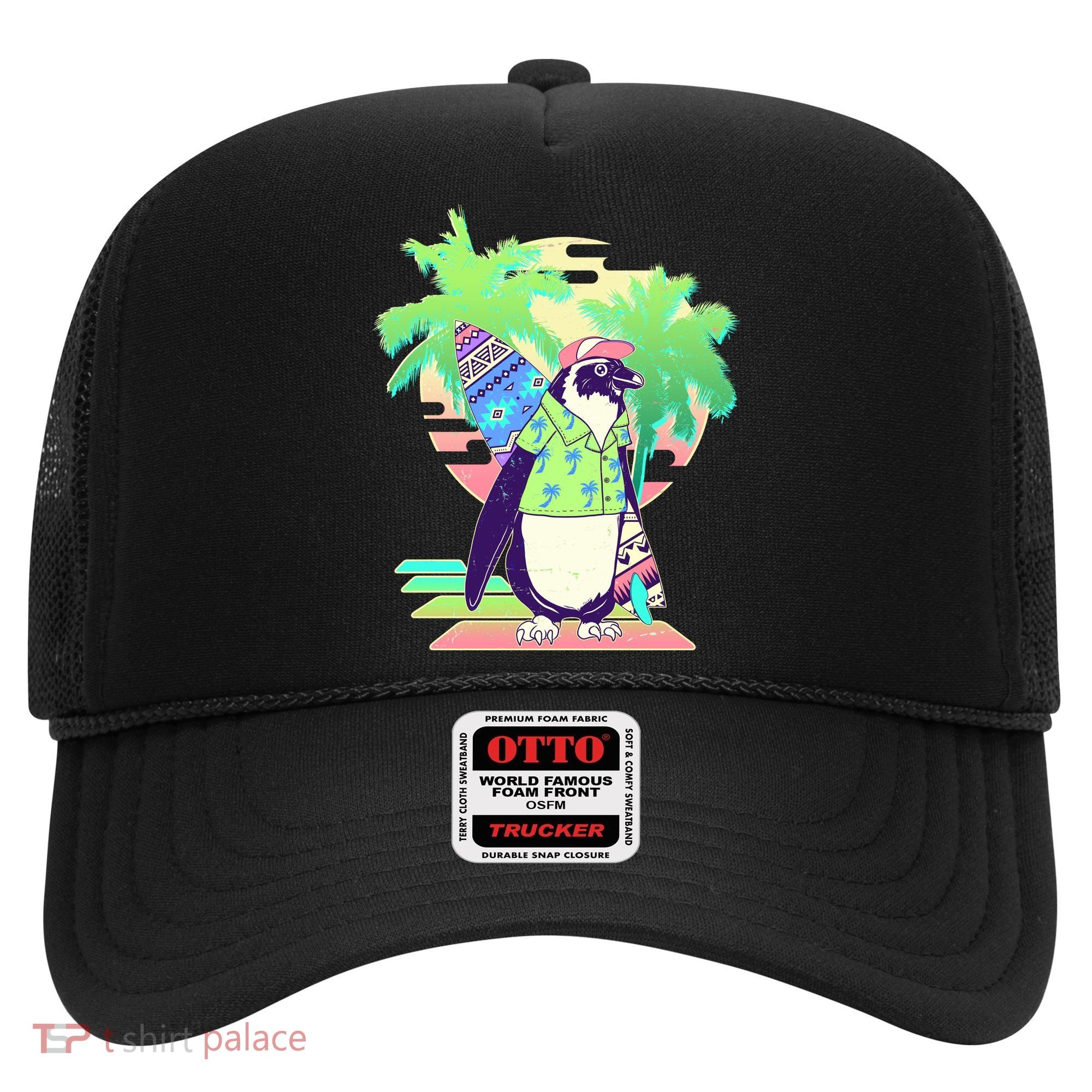 Retro 80's Tropical Surfer Penguin Hat