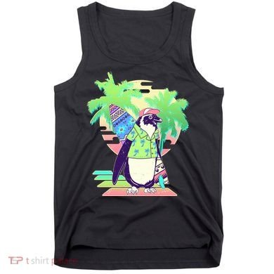 Retro 80's Tropical Surfer Penguin Tank Top