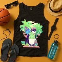 Retro 80's Tropical Surfer Penguin Tank Top thumb 4