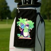Retro 80's Tropical Surfer Penguin Golf Towel thumb 2