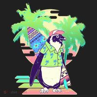 Retro 80's Tropical Surfer Penguin Golf Towel thumb 3