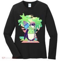 Retro 80's Tropical Surfer Penguin Women's Long Sleeve Shirt thumb 0