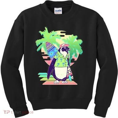 Retro 80's Tropical Surfer Penguin Kids Sweatshirt