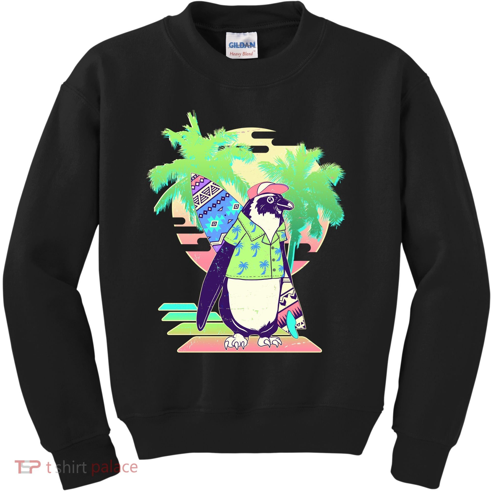 Retro 80's Tropical Surfer Penguin Kids Sweatshirt