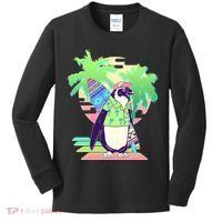 Retro 80's Tropical Surfer Penguin Kids Long Sleeve Shirt thumb 0