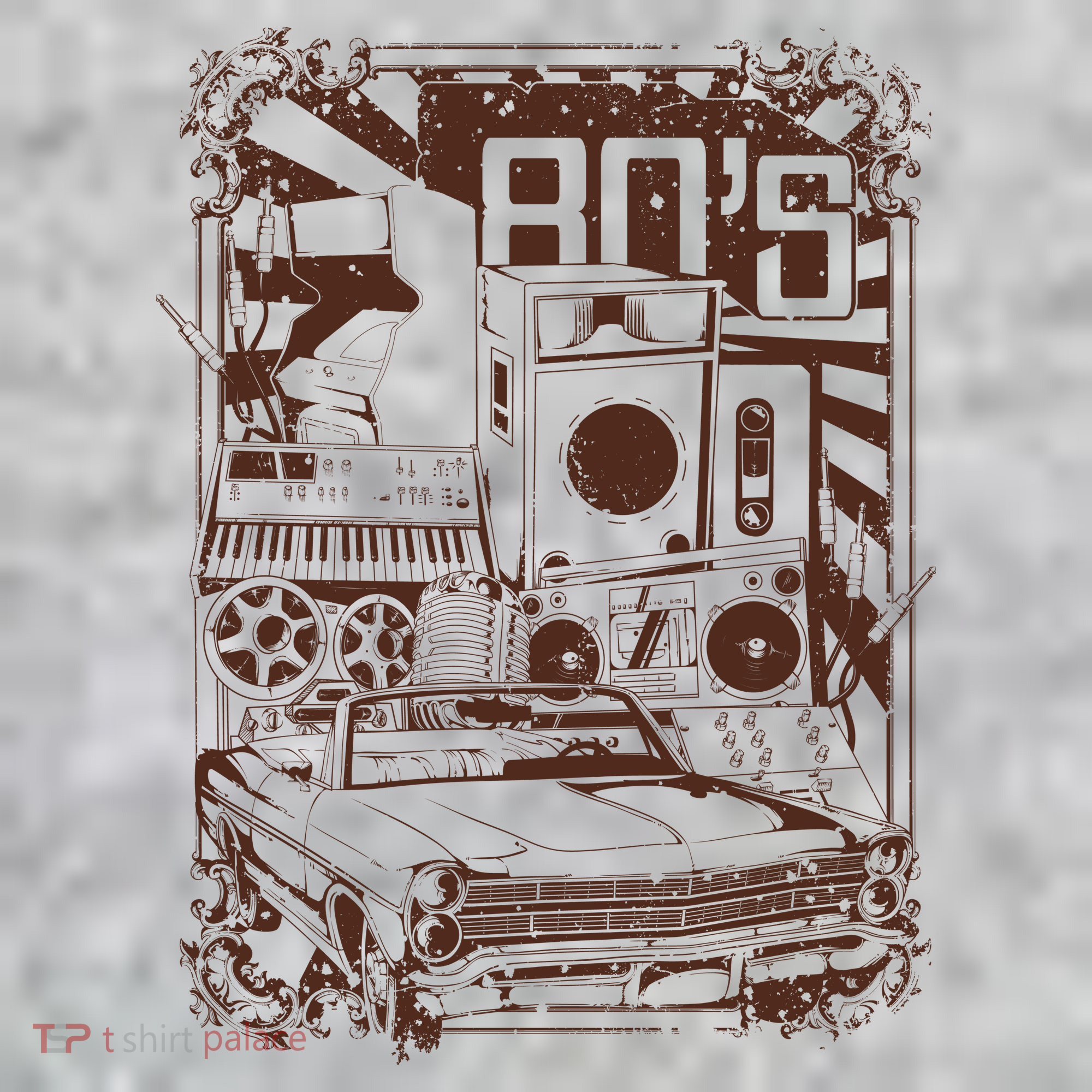 Retro 80's Vintage Classic Car Boombox Graphic T-Shirt