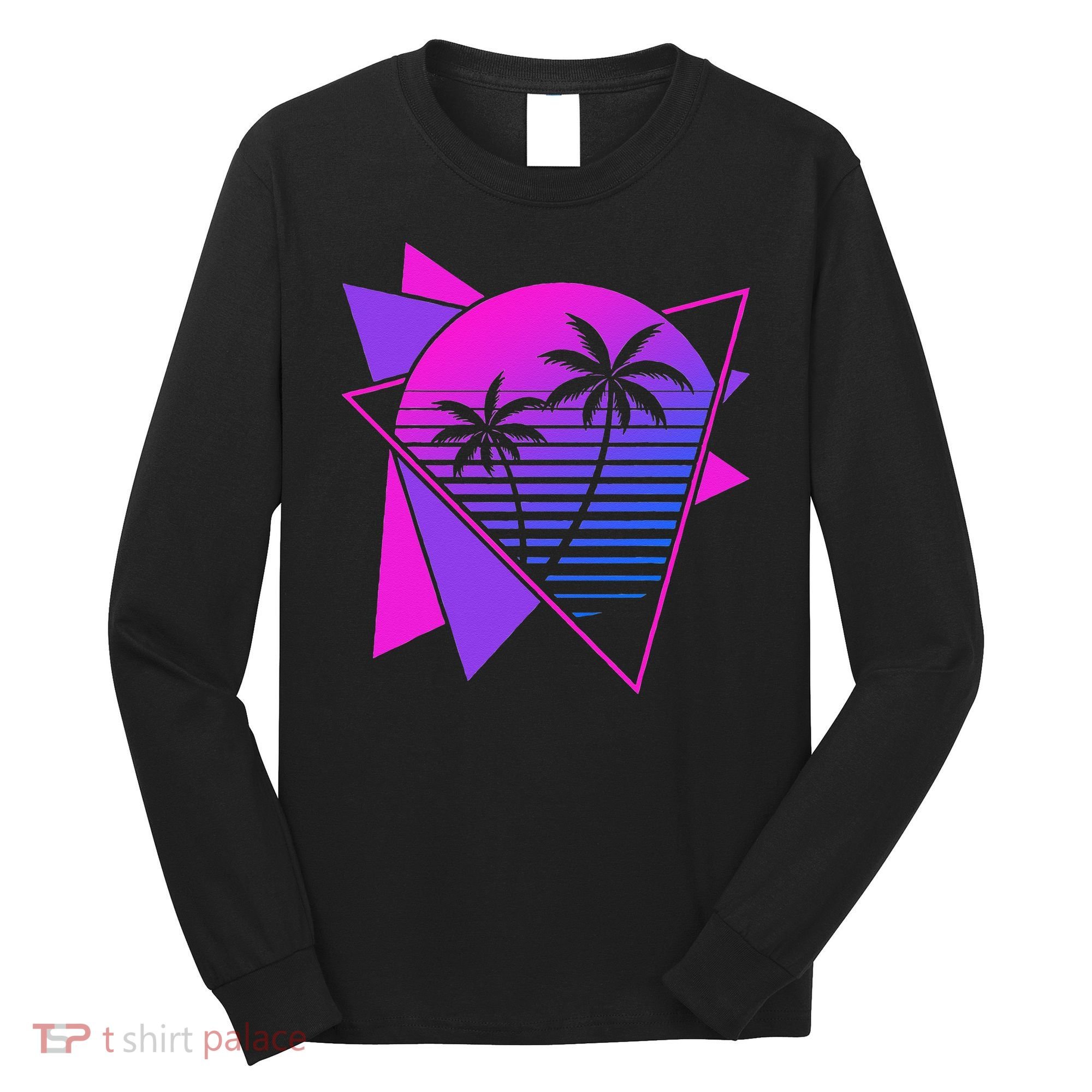 Retro 80s Vaporwave Aesthetic Palm Trees 90s Art Vaporwave Long Sleeve Shirt