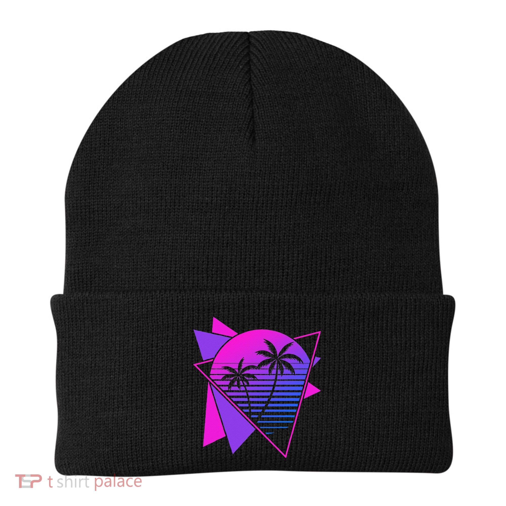 Retro 80s Vaporwave Aesthetic Palm Trees 90s Art Vaporwave Beanie