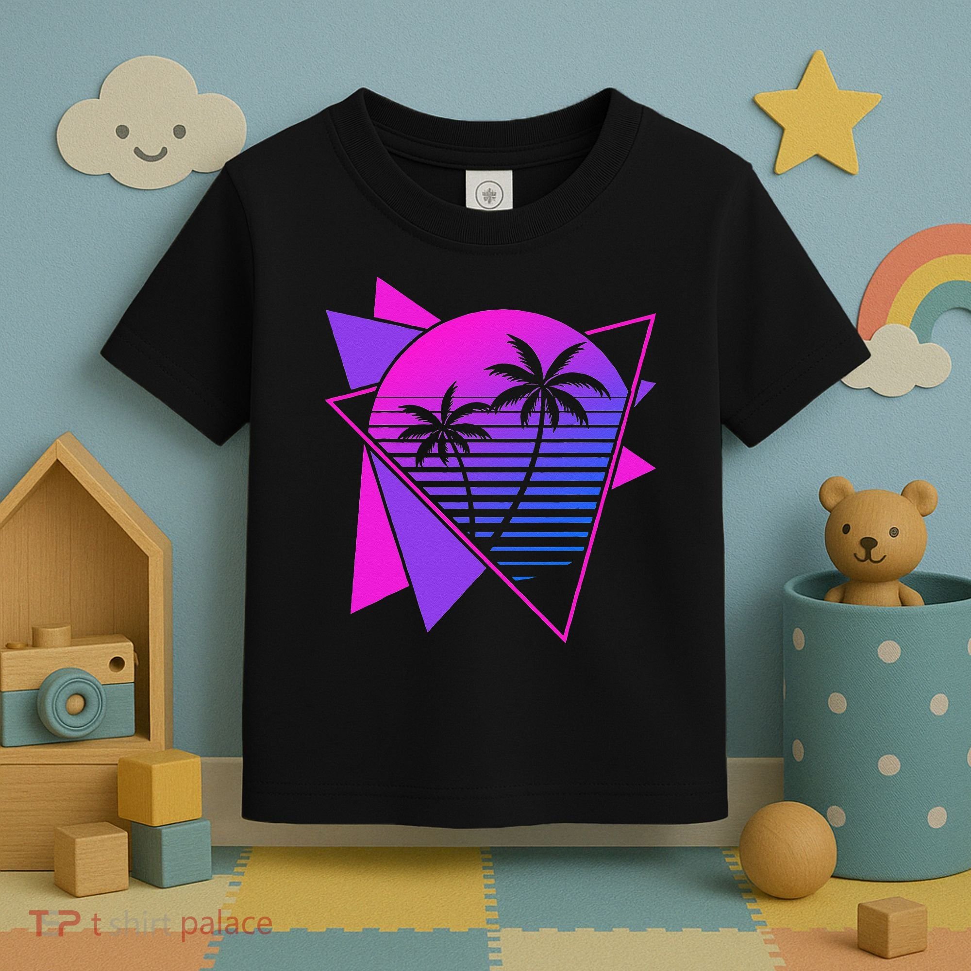 Retro 80s Vaporwave Aesthetic Palm Trees 90s Art Vaporwave Toddler T-Shirt