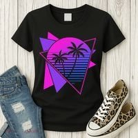 Retro 80s Vaporwave Aesthetic Palm Trees 90s Art Vaporwave Women's T-Shirt thumb 3