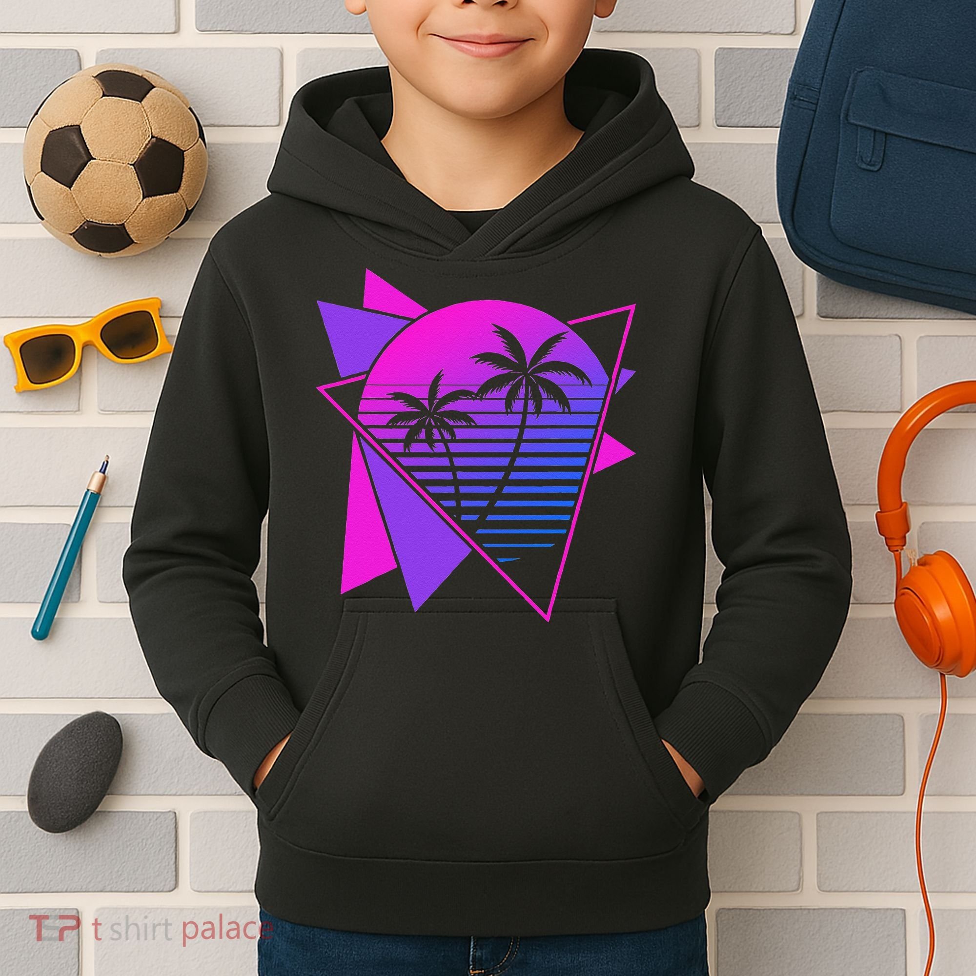 Retro 80s Vaporwave Aesthetic Palm Trees 90s Art Vaporwave Kids Hoodie