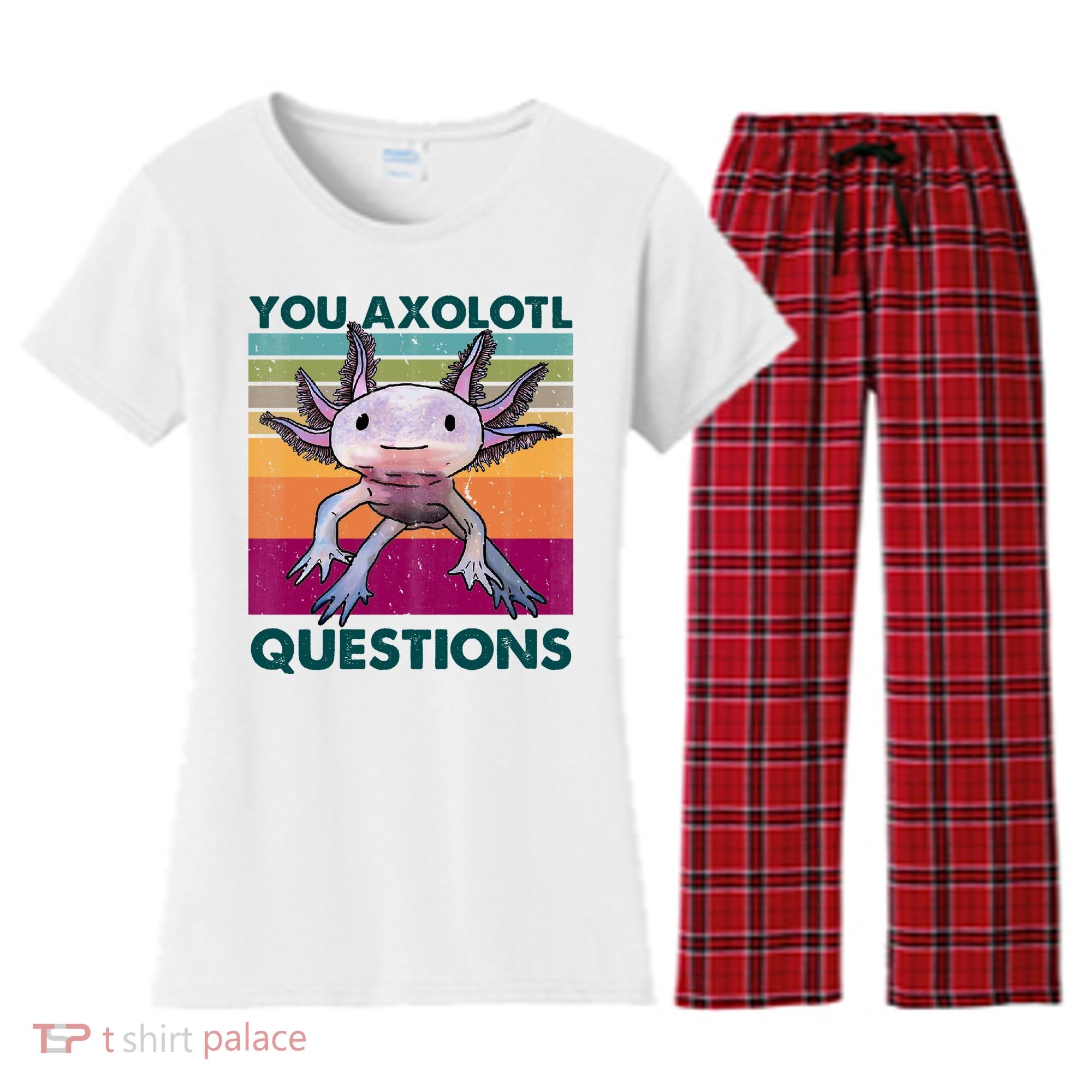 Retro 90s Axolotl Funny You Axolotl Questions Women's Flannel Pajama Set