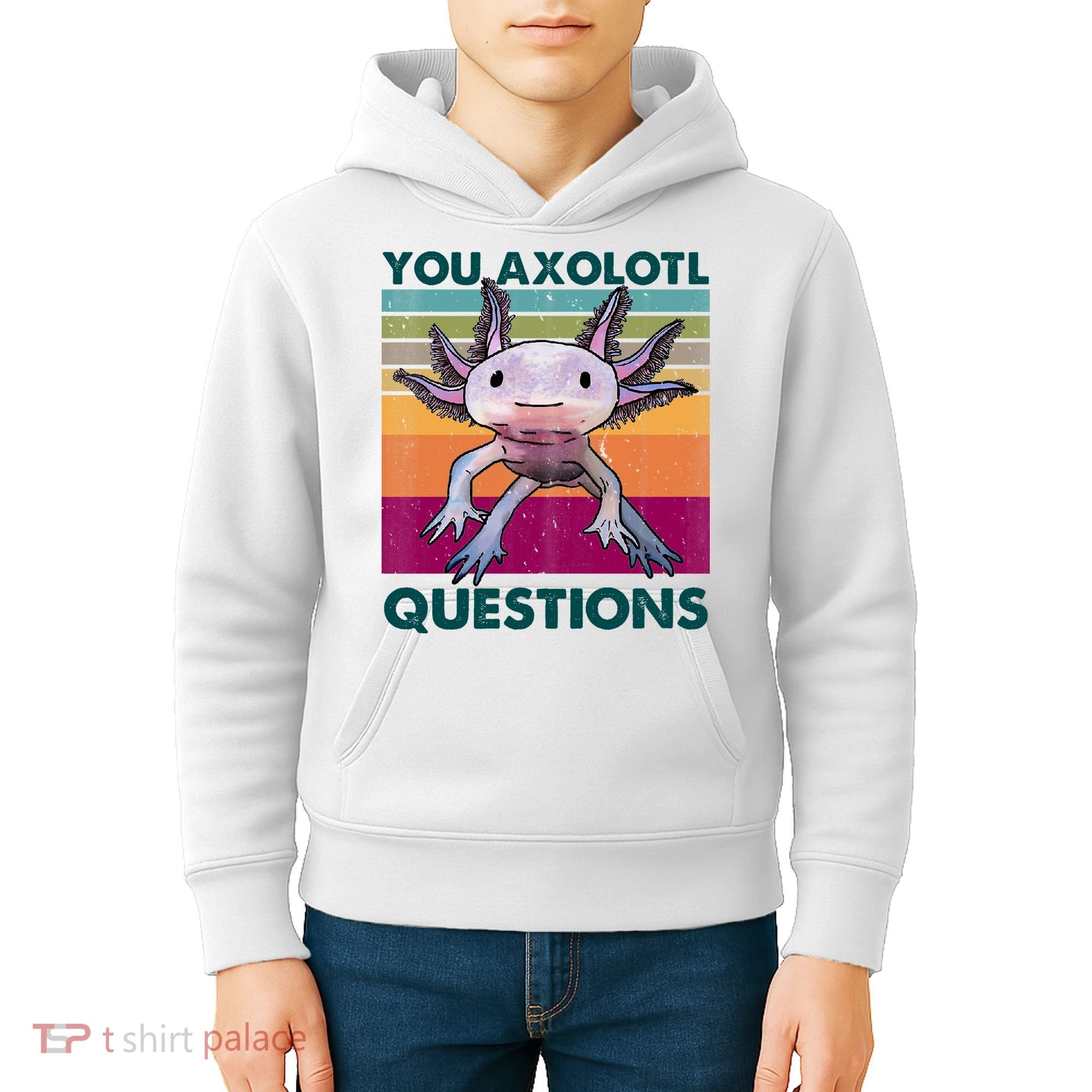Retro 90s Axolotl Funny You Axolotl Questions Kids Hoodie