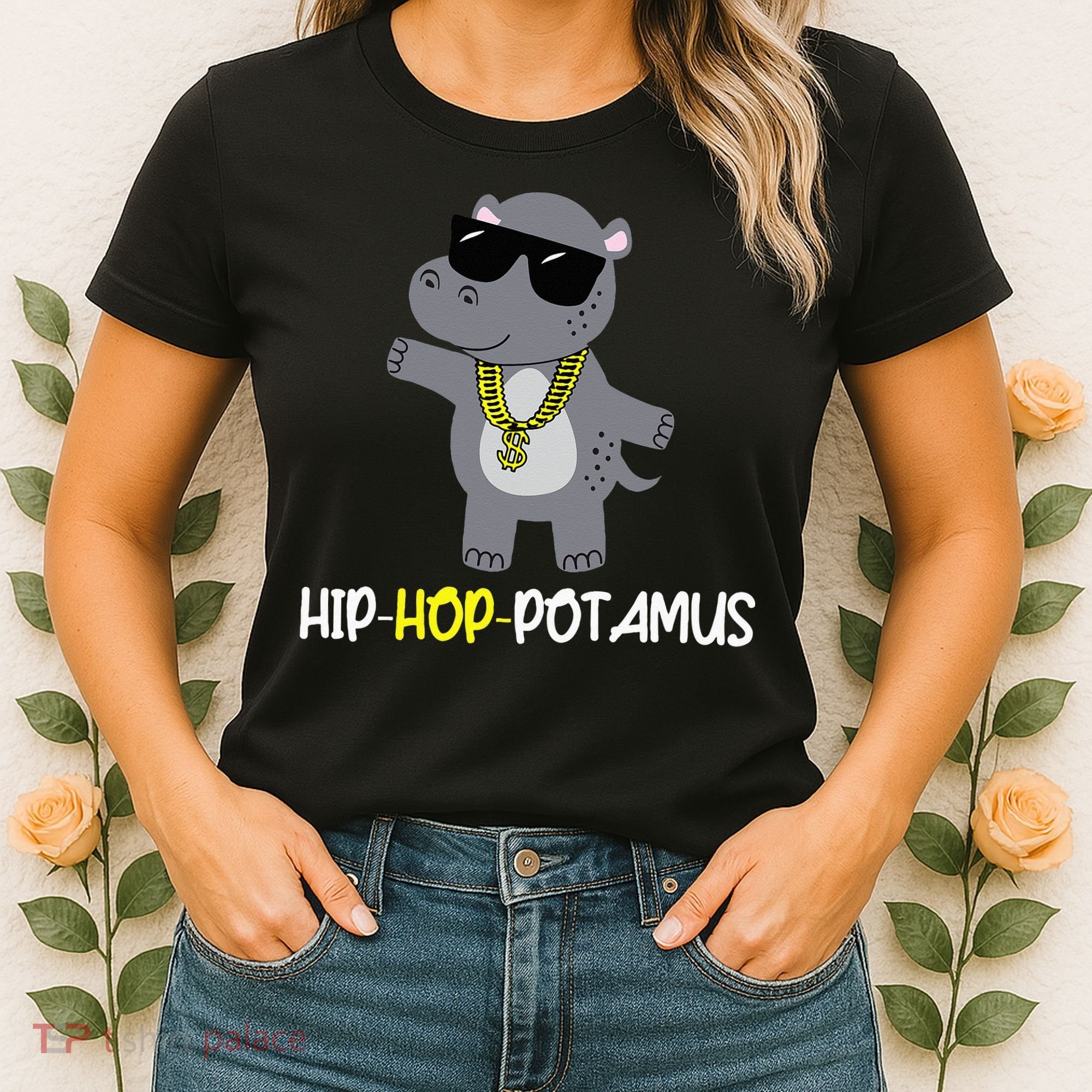 Rap 90s Hip Hop Hippo Cute Hippopotamus Zoo Animal Gift Women's T-Shirt