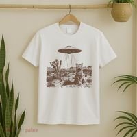 Retro 90s Western Vintage Ufo Cowboy Cat Wild West Kitten T-Shirt thumb 2