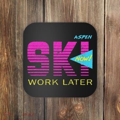 Retro Aspen 80s Colorado Skiing Coaster
