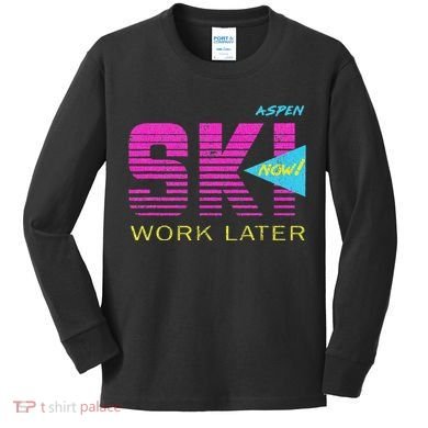 Retro Aspen 80s Colorado Skiing Kids Long Sleeve Shirt