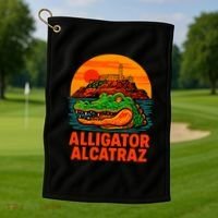 Retro Alligator Alcatraz Golf Towel thumb 1