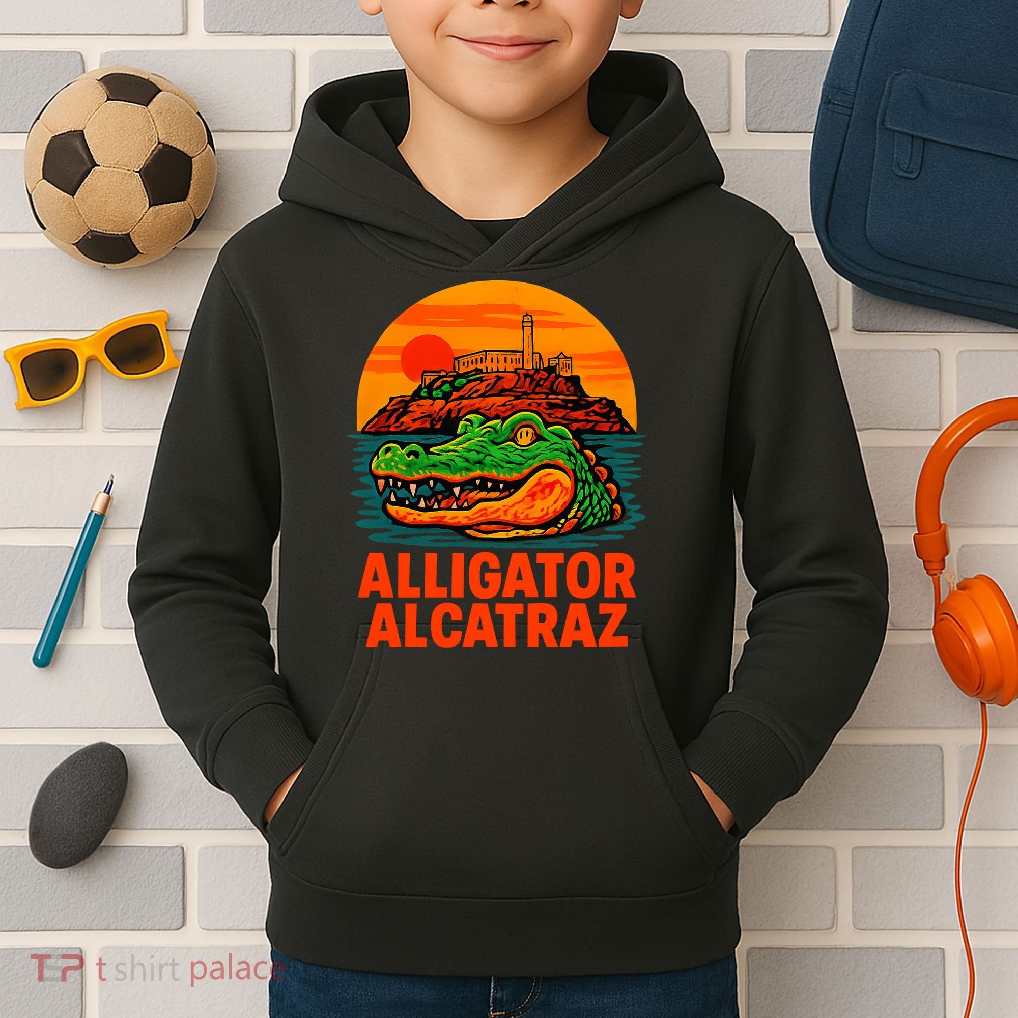 Retro Alligator Alcatraz Kids Hoodie