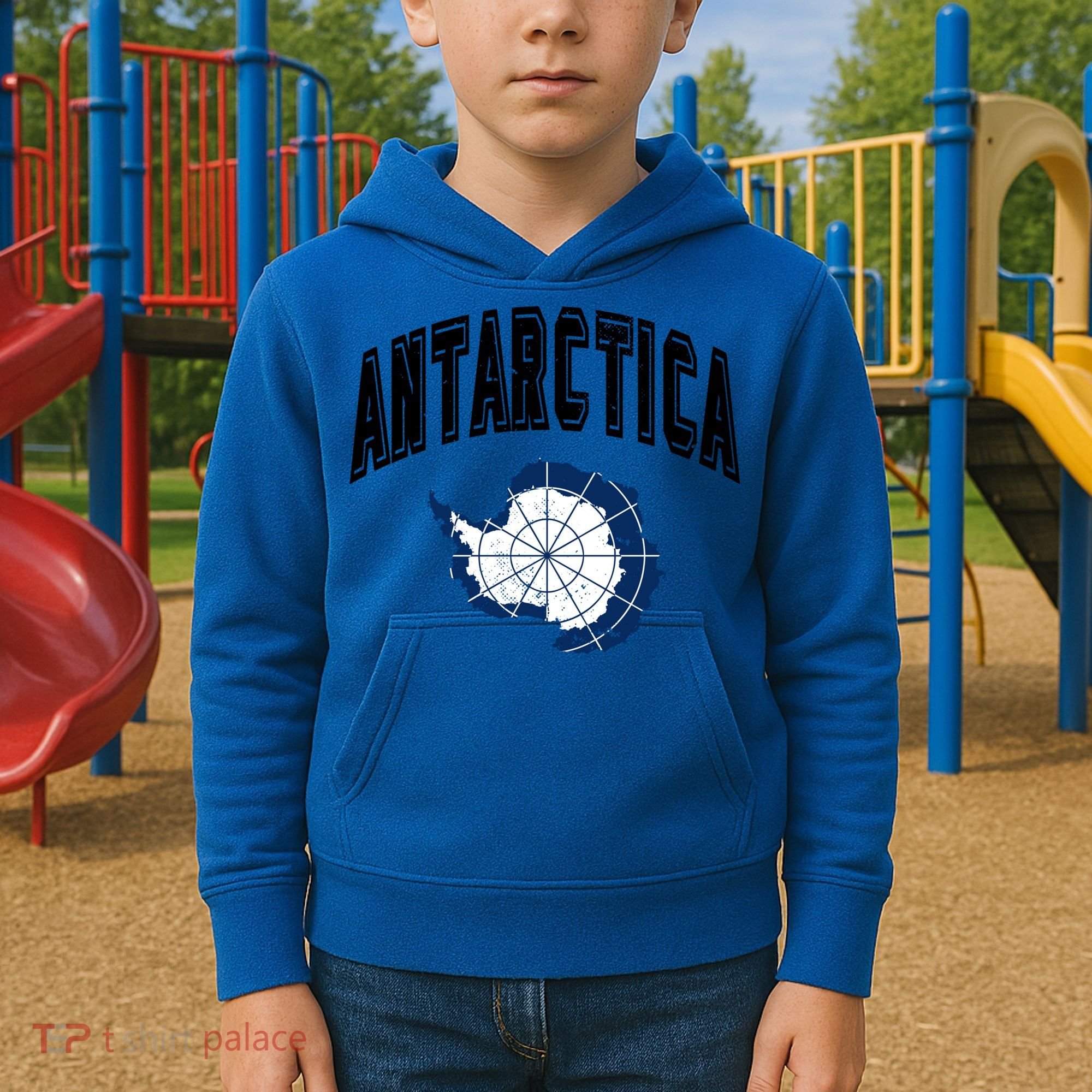 Retro Antarctica Athletic Map And Flag Meaningful Gift Kids Hoodie