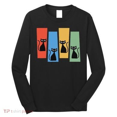 Retro Atomic Age Mid Century Cat Vintage Space Modern Design Long Sleeve Shirt