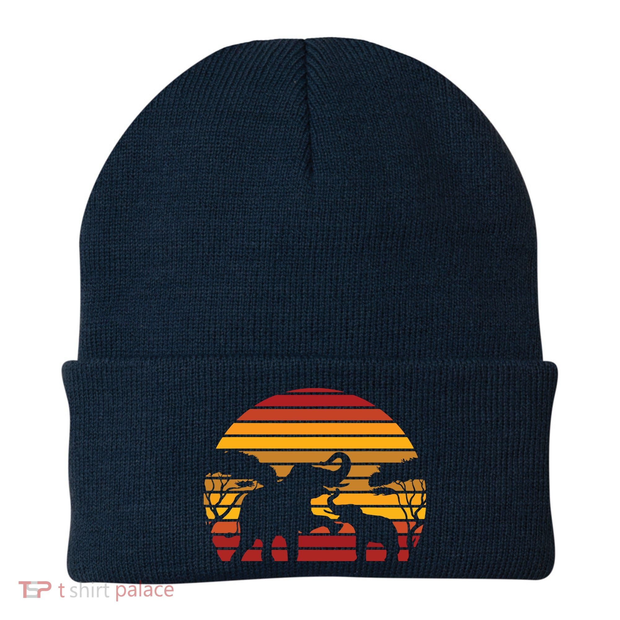 Retro Africa Animal Zoo Keeper Gift Safari Sunset Elephant Beanie