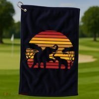 Retro Africa Animal Zoo Keeper Gift Safari Sunset Elephant Golf Towel thumb 1