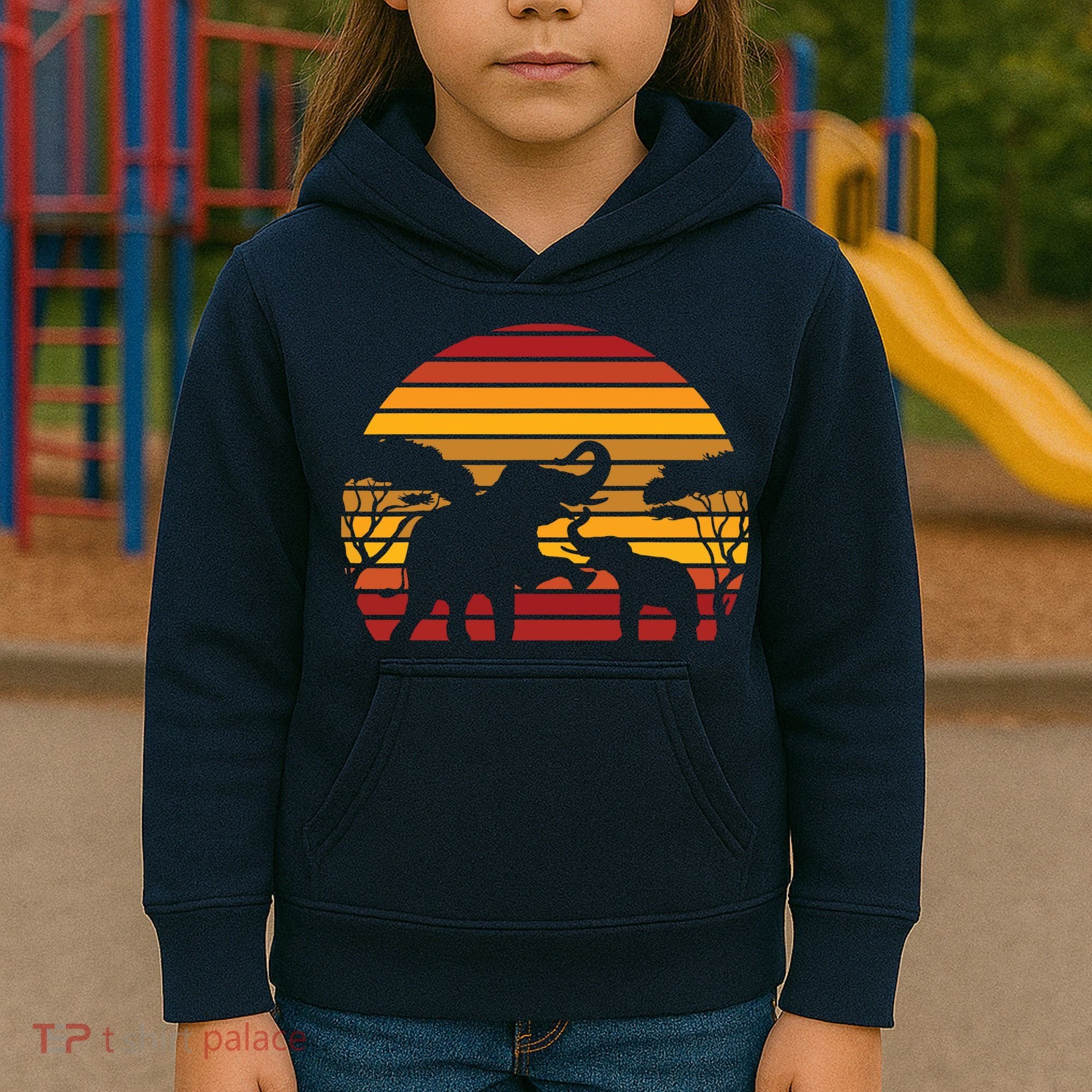 Retro Africa Animal Zoo Keeper Gift Safari Sunset Elephant Kids Hoodie