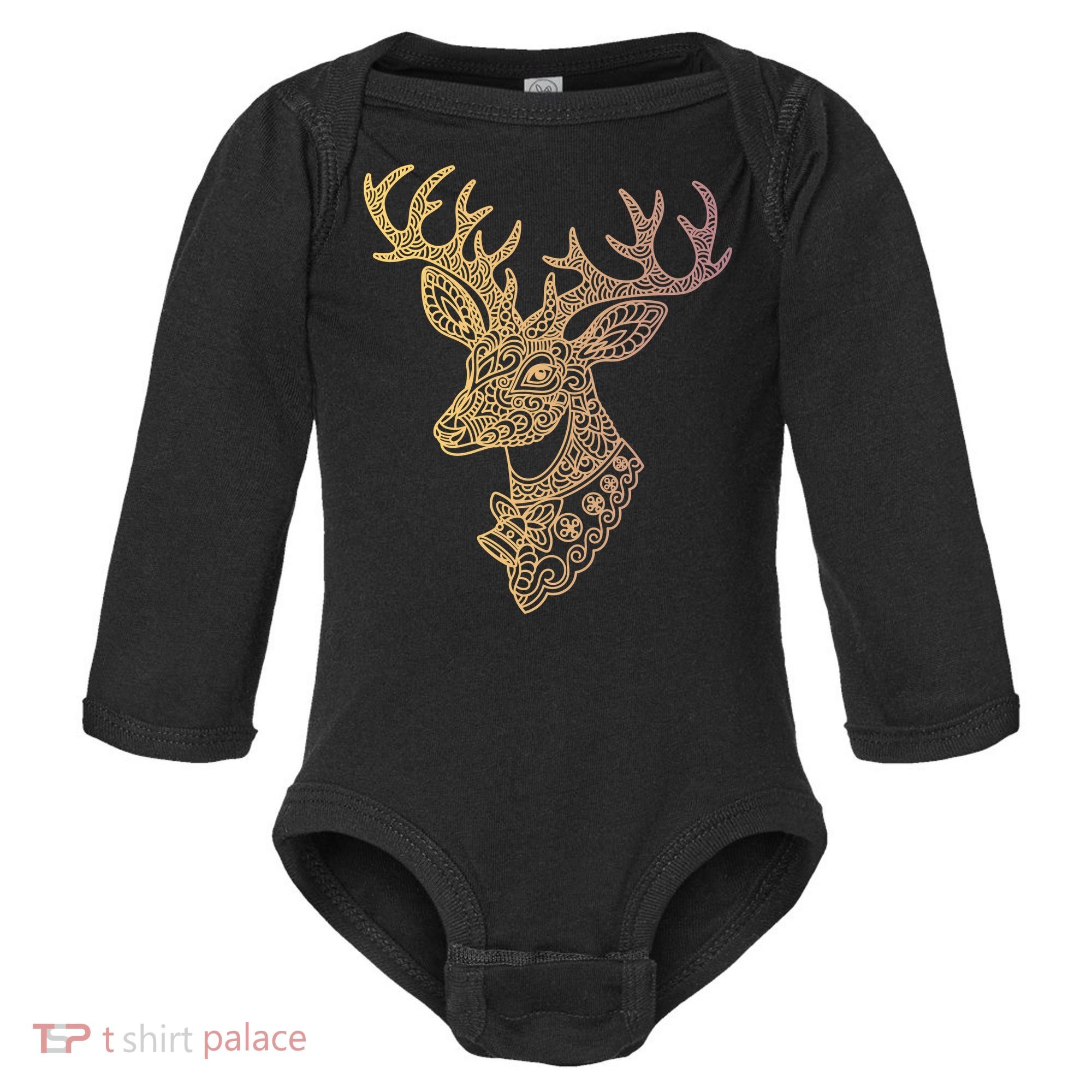 Reindeer Abstract Art Holiday Baby Long Sleeve Bodysuit