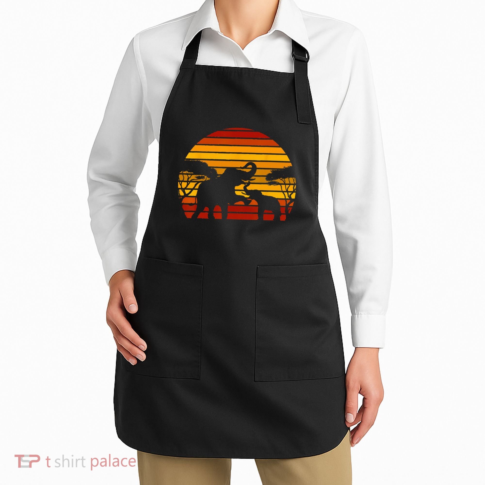 Retro Africa Animal Zoo Keeper Gift Safari Sunset Elephant Apron